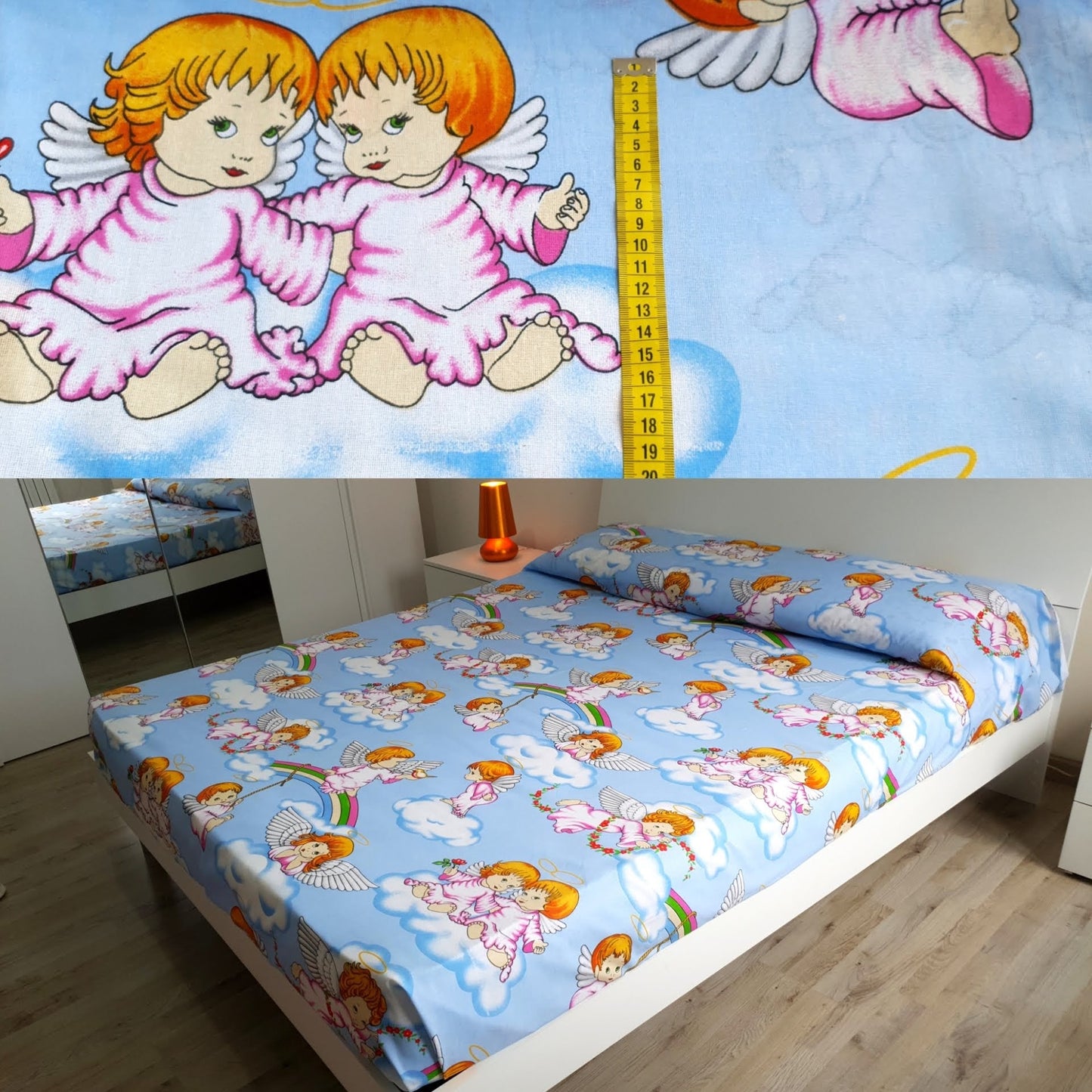 Cotone 80% , poliestere 20%, certificato Oeko Tex , altezza 220 cm