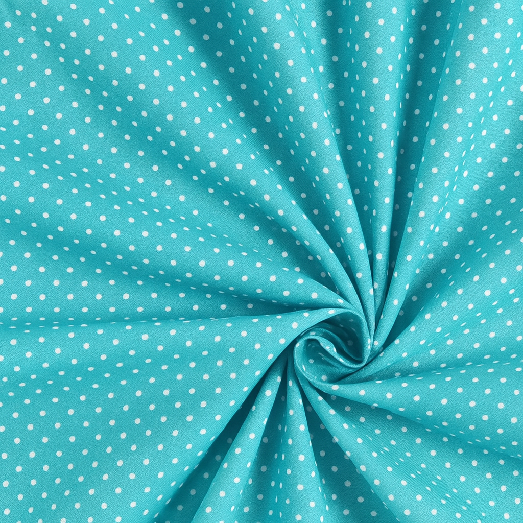 Popeline di cotone 100 % pois bianco/acqua,altezza 148 cm