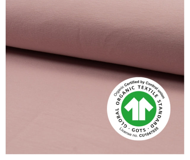 Jersey di cotone ROSA NUDE, ORGANICO certificato GOTS, 95 % cotone 5% elastane, altezza 150 cm
