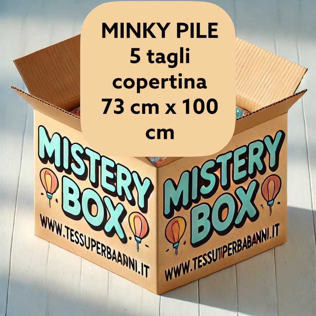 Mistery box 5 tagli copertina minky pile, misura 73 cm x 100 cm
