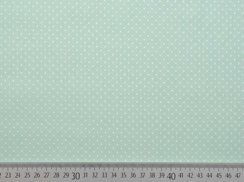 Popeline di cotone 100 % pois bianco/menta chiaro, altezza 148 cm