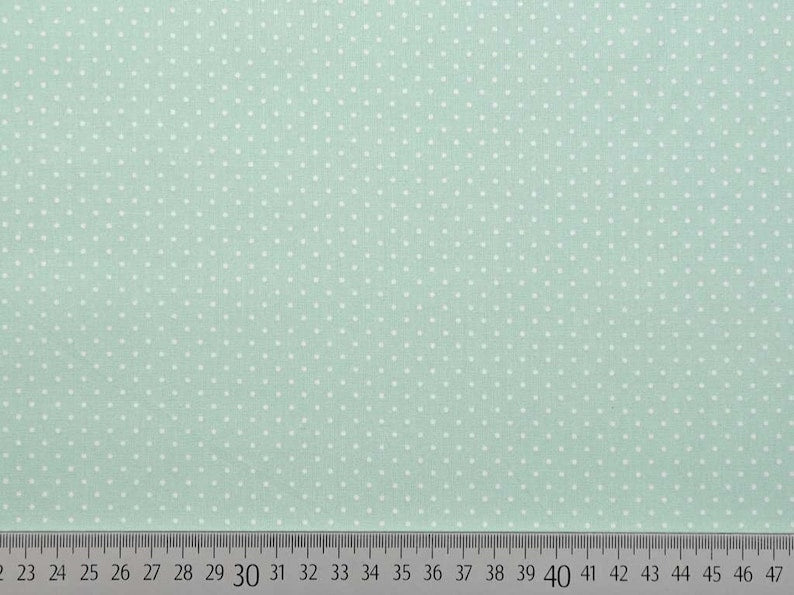 Popeline di cotone 100 % pois bianco/verde menta, altezza 148 cm