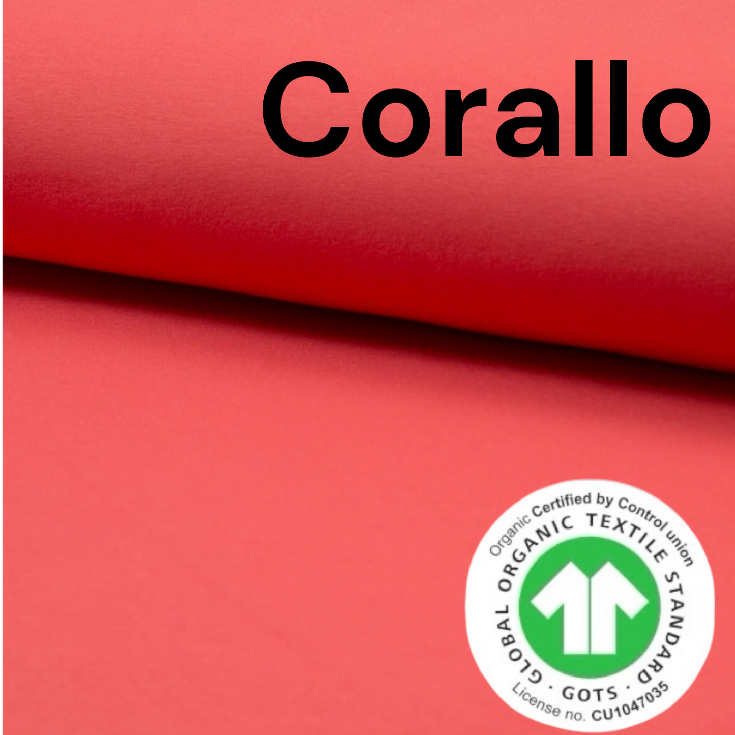 Jersey di cotone CORALLO, ORGANICO certificato GOTS, 95 % cotone 5% elastane, altezza 150 cm