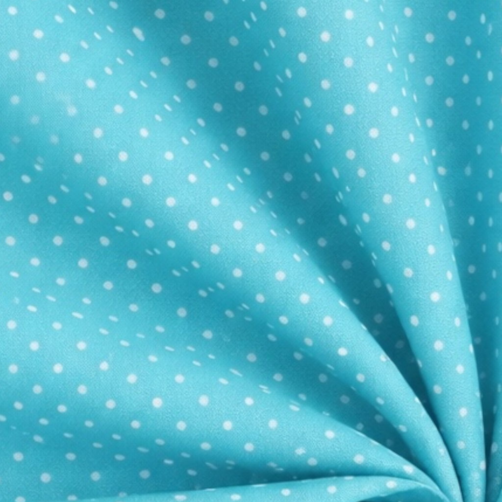 Cotone 100 % pois bianco/acqua, altezza 148 cm