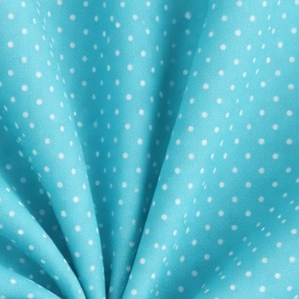 Cotone 100 % pois bianco/acqua, altezza 148 cm