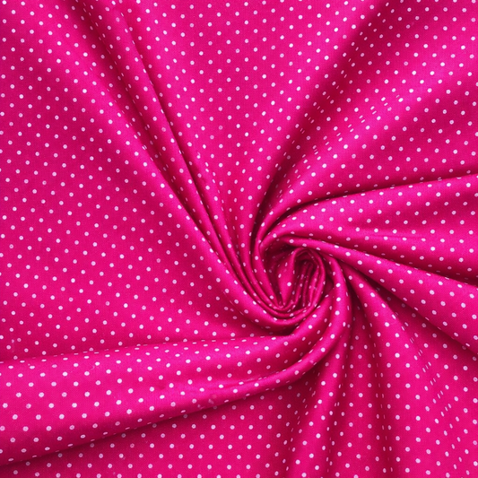 Popeline di cotone 100 % pois bianco/ fucsia, altezza 148 cm