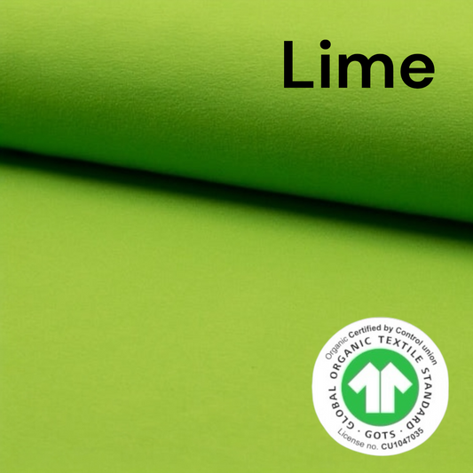 Jersey di cotone VERDE LIME, ORGANICO certificato GOTS, 95 % cotone 5% elastane, altezza 150 cm