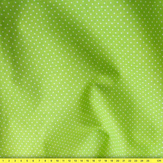 Popeline di cotone 100 % pois bianco/verde lime, altezza 148 cm