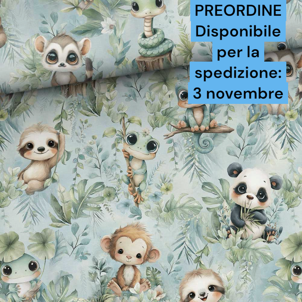 Jersey stampa digitale, certificato OEKO TEX, 92 % cotone 8% elastan, altezza 160 cm