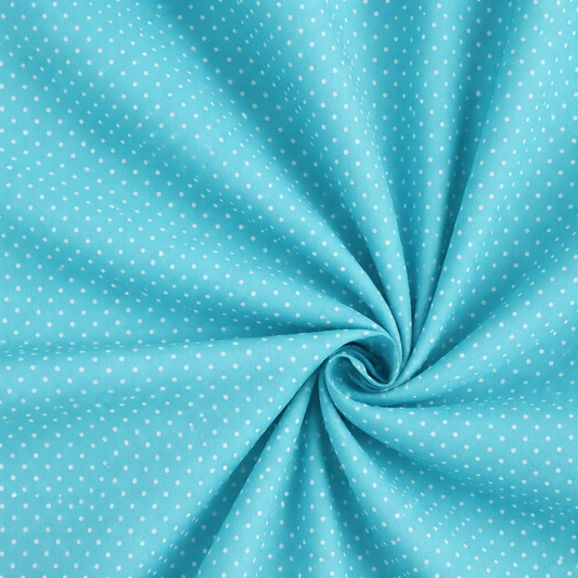 Popeline di cotone 100 % pois bianco/acqua,altezza 148 cm