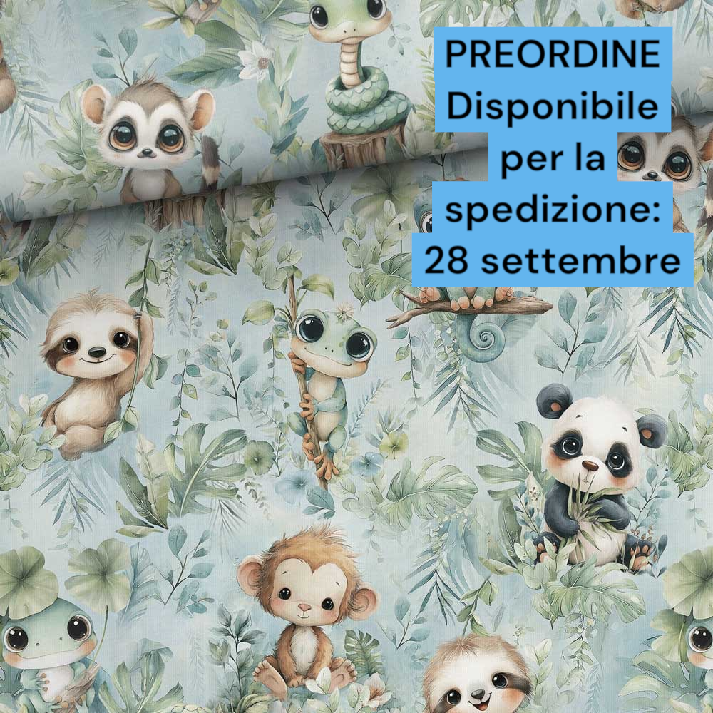 Jersey stampa digitale, certificato OEKO TEX, 92 % cotone 8% elastan, altezza 160 cm