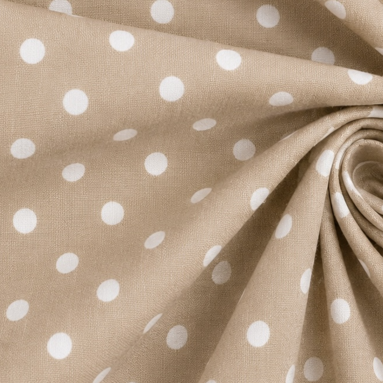 Popeline di cotone 100 % pois bianco/beige, altezza 148 cm
