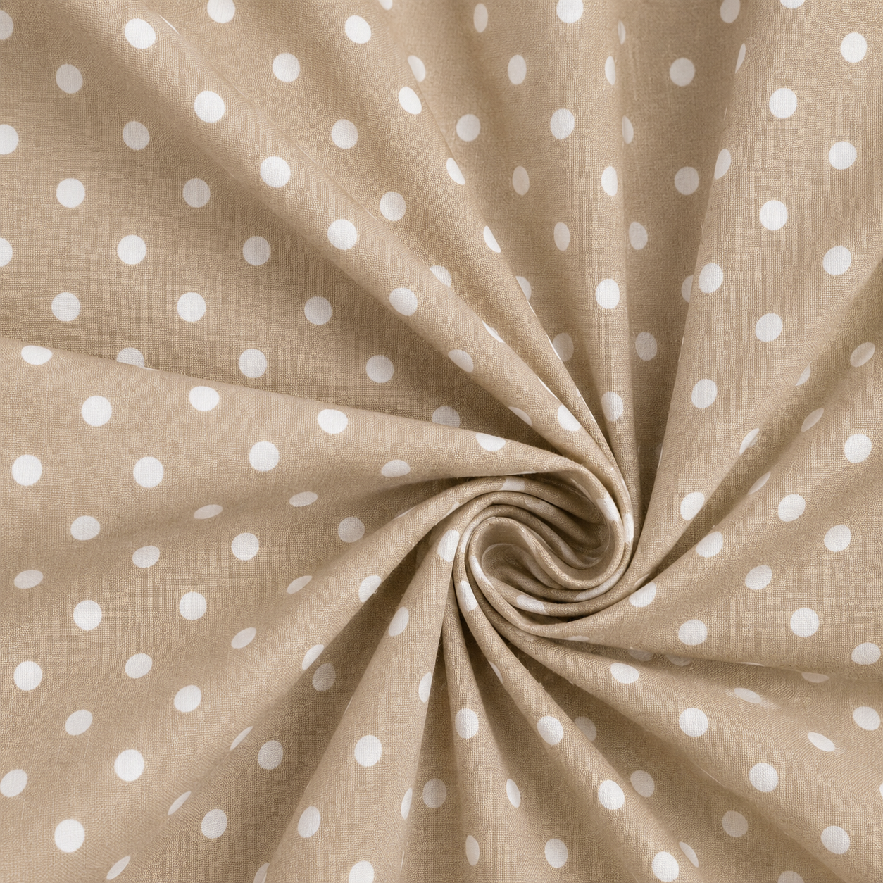 Popeline di cotone 100 % pois bianco/beige, altezza 148 cm