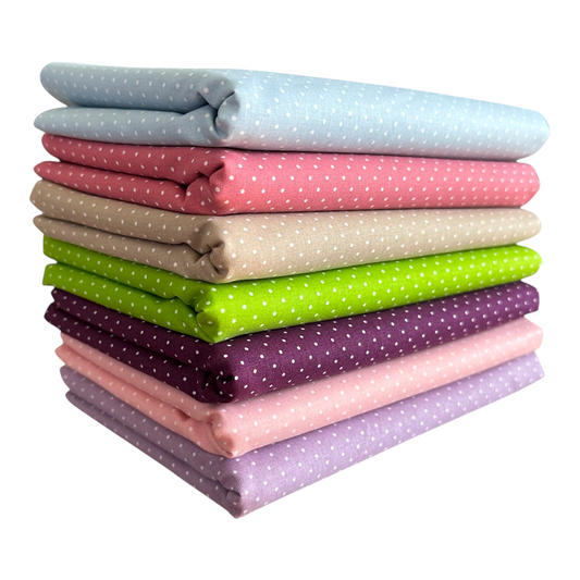 Set 7 Scampoli di Tessuto a Pois 35x35 cm – 100% Cotone Certificato OEKO-TEX® – Colori Assortiti per Patchwork, Cucito Creativo e Quilting