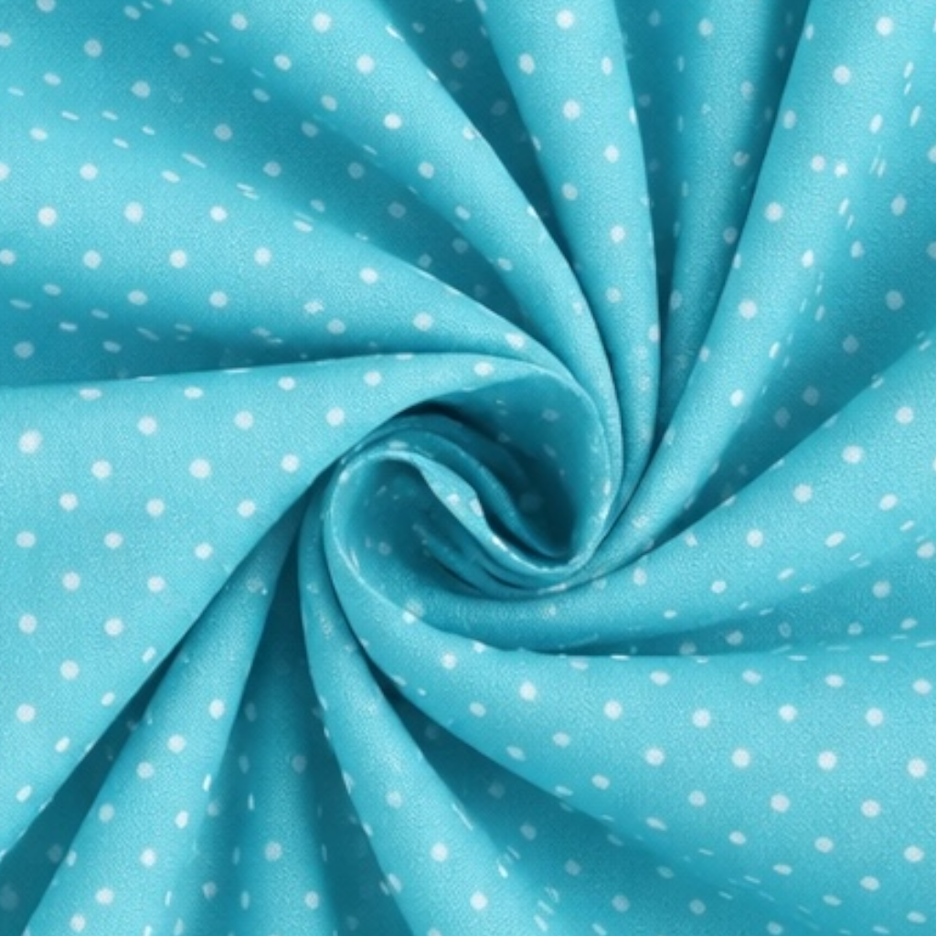 Cotone 100 % pois bianco/acqua, altezza 148 cm