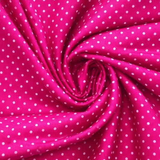 Popeline di cotone 100 % pois bianco/fucsia, altezza 148 cm