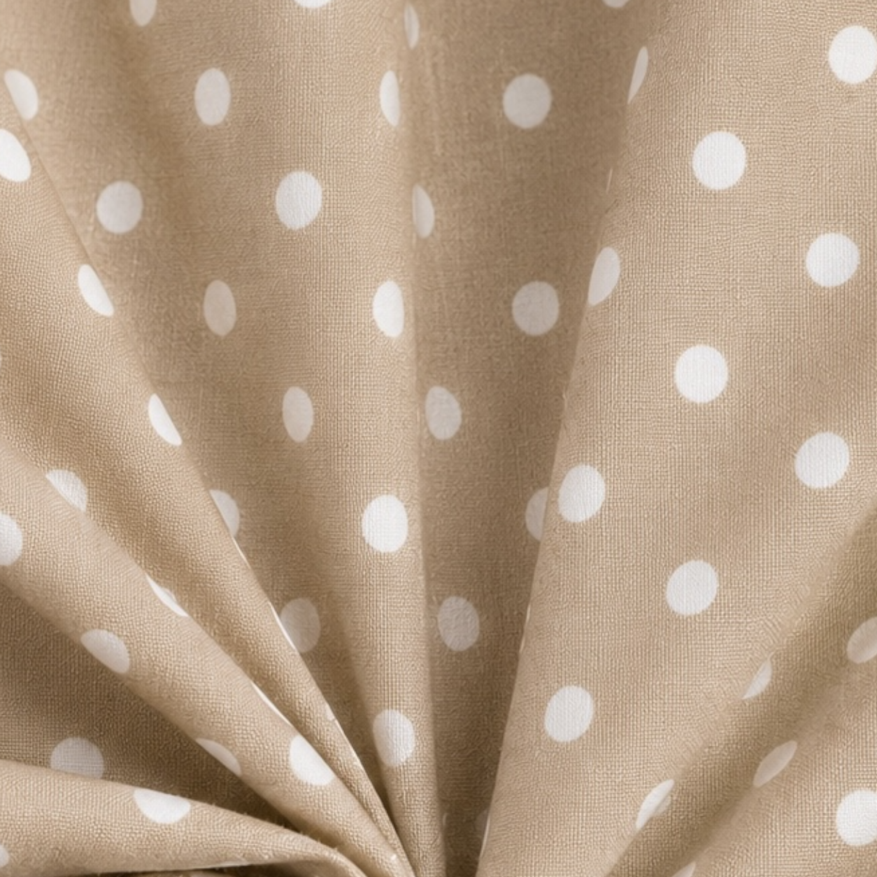 Popeline di cotone 100 % pois bianco/beige, altezza 148 cm