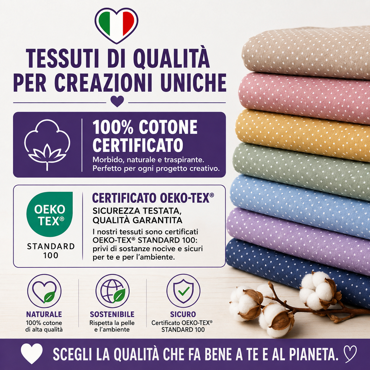 Popeline di cotone 100 % pois bianco/celeste, altezza 148 cm