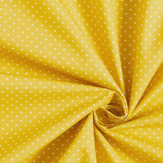 Popeline di cotone 100 % pois bianco/giallo, altezza 148 cm