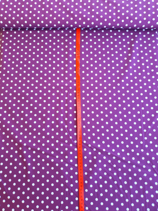 Popeline di cotone 100 % pois bianco/purple, altezza 148 cm