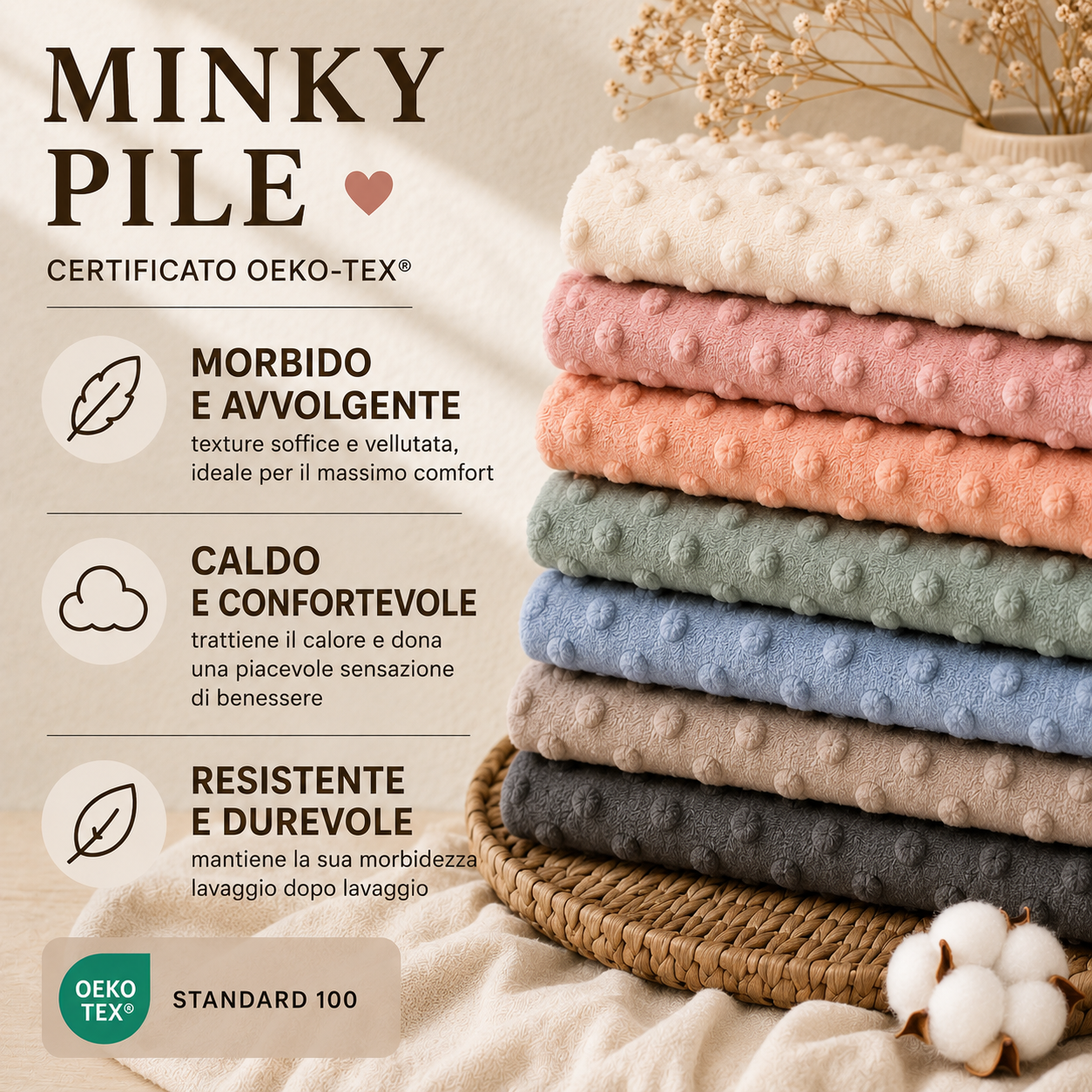 Minky pile ROSA BABY, altezza 150 cm, peso 250 g