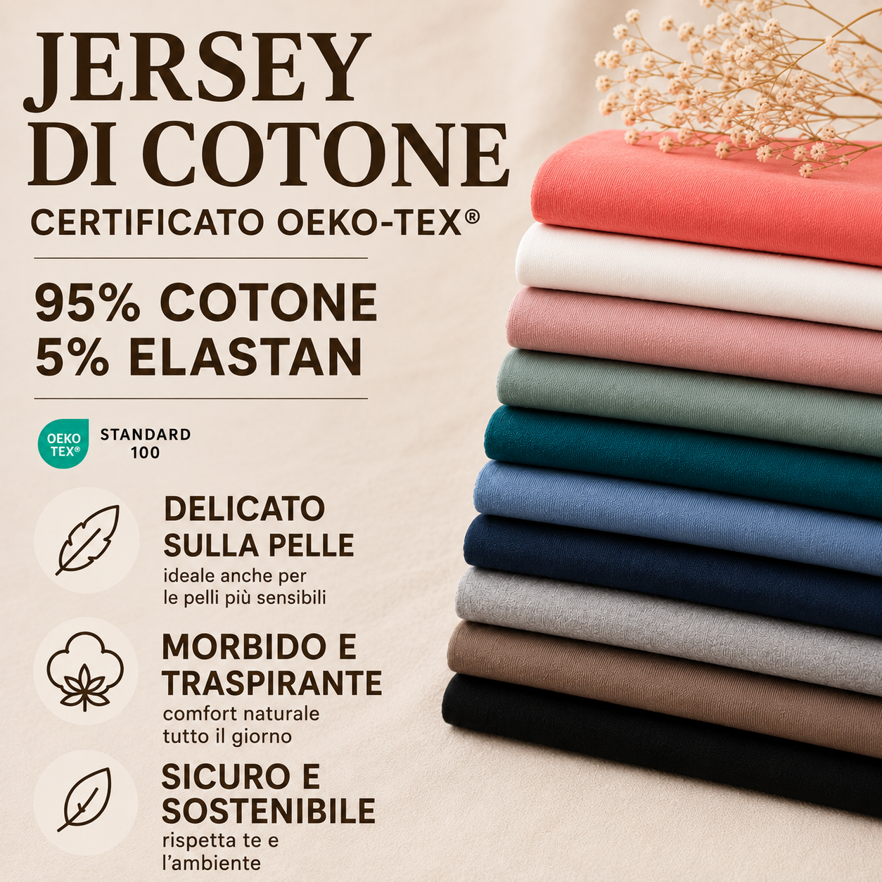 Jersey di cotone SALVIA, ORGANICO certificato GOTS, 95 % cotone 5% elastane, altezza 150 cm