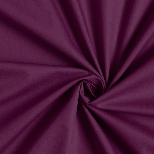 Cotone 100 % popeline certificato Oeko Tex prugna, altezza 146 cm