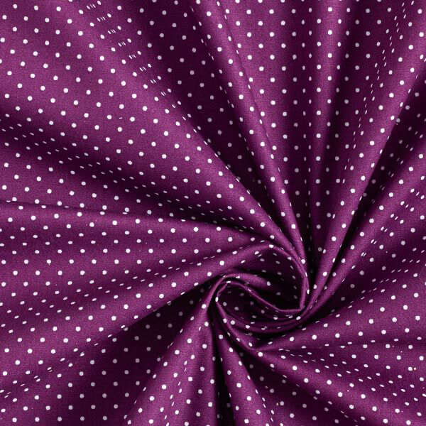 Popeline di cotone 100 % pois bianco/purple, altezza 148 cm