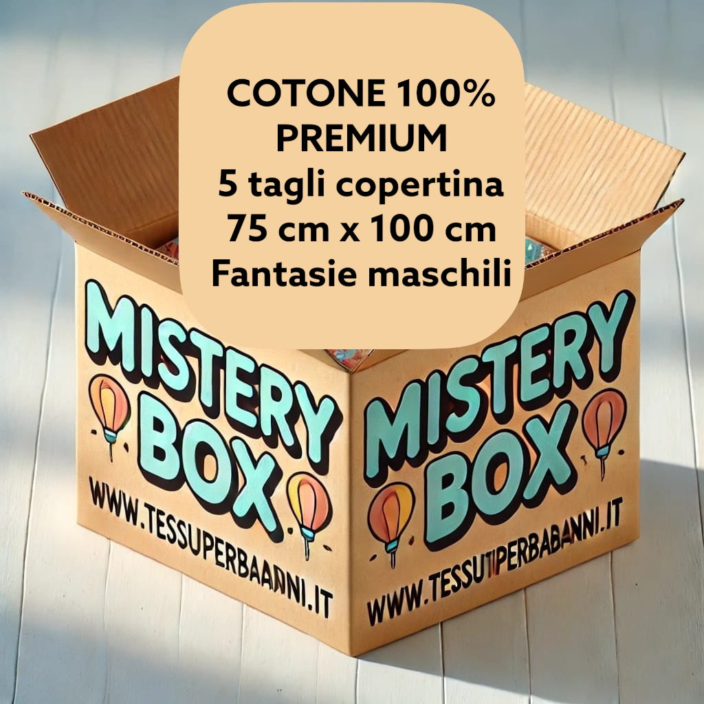 Mistery box 5 tagli copertina  cotone 100% PREMIUM, misura 75 cm x 100 cm, fantasie maschili