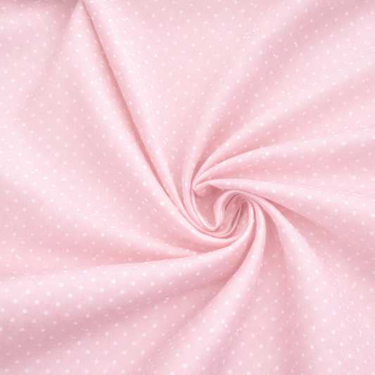 Popeline di cotone 100 % pois bianco/rosa, altezza 148 cm