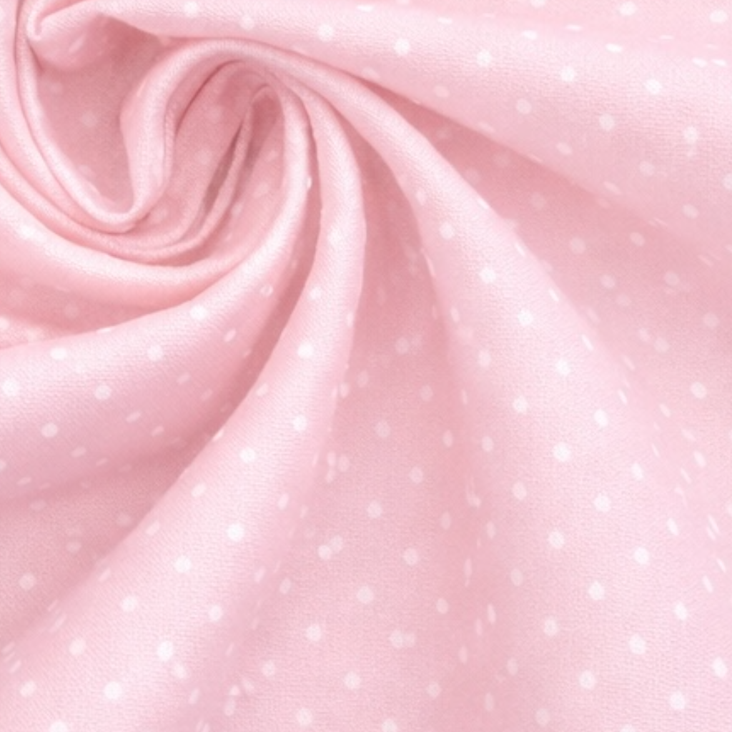 Popeline di cotone 100 % pois bianco/rosa, altezza 148 cm