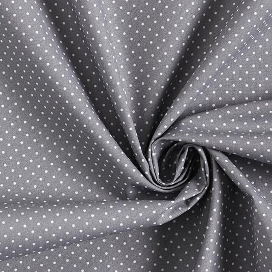 Popeline di cotone 100 % pois bianco/grigio, altezza 148 cm