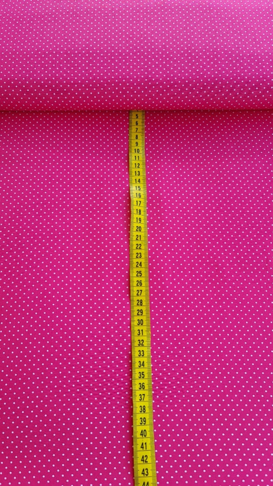 Popeline di cotone 100 % pois bianco/ fucsia, altezza 148 cm