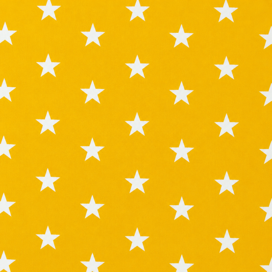 Tessuto 100% Cotone OEKO-TEX® – Stoffa con Stelle Bianche – Altezza 150 cm – Giallo