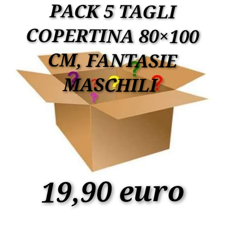 Pack 5 tagli copertina  cotone 100% , misura 80×100 cm, fantasie maschili